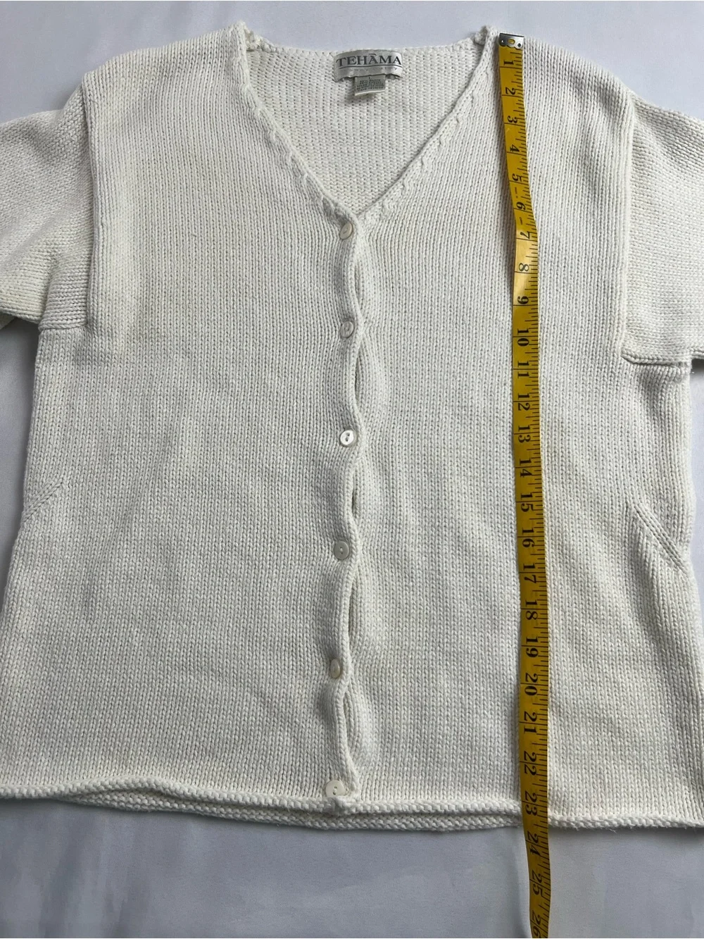 Vintage Tehama White Ramie Cotton Textured V-neck Minimalist Timeless Cardigan